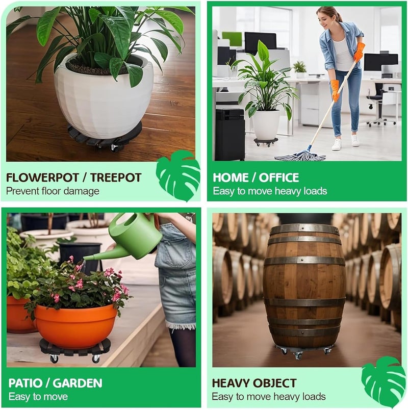 CuffUp 2 Pack Plant Stand with Wheels, Plant Caddies with 360° Lockable Smooth Sliding Wheels Durable Sturdy, Outdoor/Indoor Heavy Duty Rolling Plant Stand for Plant Pot,Flower Pot (11" Black) - Image 4